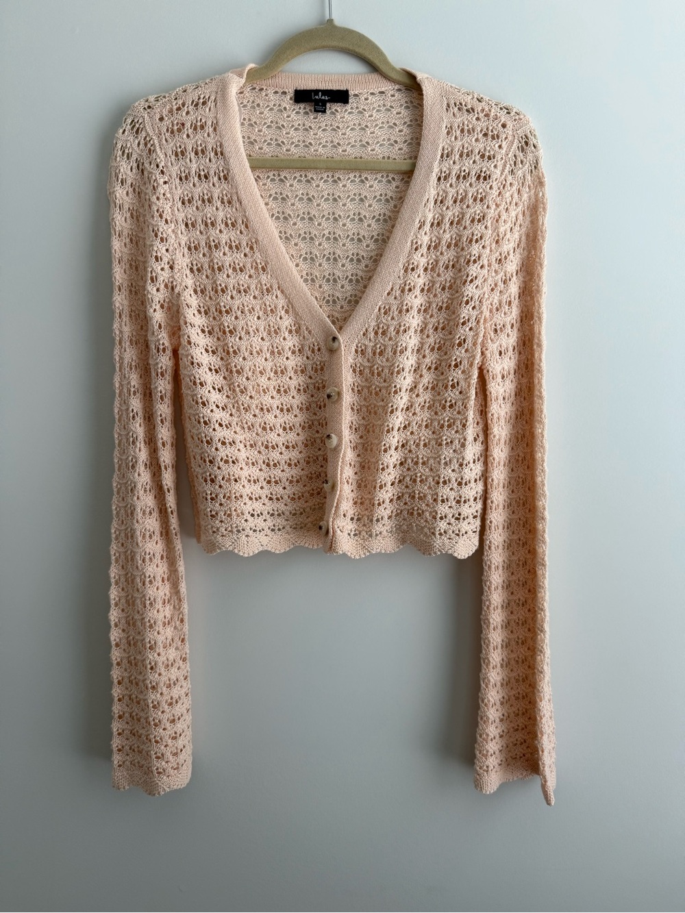 Lulu's Peach Open-Knit V-Neck Button Cardigan